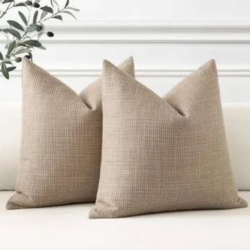 OTOSTAR Linen Throw Pillow Covers Set of 2 Decorative Square Pillowcases Cushion Covers 26x26 Inch f...