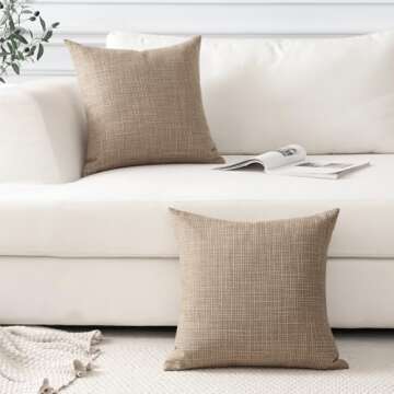 OTOSTAR Linen Throw Pillow Covers Set of 2 Decorative Square Pillowcases Cushion Covers 26x26 Inch for Home Decor Sofa Bedroom Car 65 x 65 CM Light Coffee