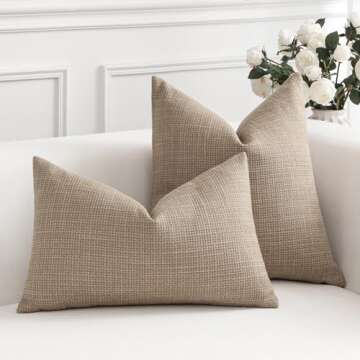 OTOSTAR Linen Throw Pillow Covers Set of 2 Decorative Square Pillowcases Cushion Covers 26x26 Inch for Home Decor Sofa Bedroom Car 65 x 65 CM Light Coffee