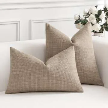 OTOSTAR Linen Throw Pillow Covers Set of 2 Decorative Square Pillowcases Cushion Covers 26x26 Inch for Home Decor Sofa Bedroom Car 65 x 65 CM Light Coffee