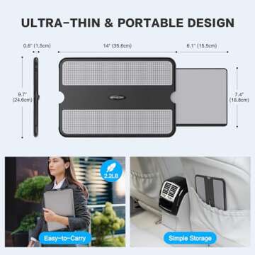 AboveTEK Portable Laptop Lap Desk w/ Retractable Left/Right Mouse Pad Tray, Non-Slip Heat Shield Tablet Notebook Computer Stand Table w/ Sturdy Stable Work Surface for Bed Sofa Couch or Travel