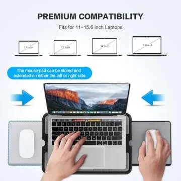 AboveTEK Portable Laptop Lap Desk w/ Retractable Left/Right Mouse Pad Tray, Non-Slip Heat Shield Tablet Notebook Computer Stand Table w/ Sturdy Stable Work Surface for Bed Sofa Couch or Travel