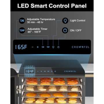 CROWNFUL Food Dehydrator Machine, 7 Stainless Steel Trays, Large Drying Space Dehydrated Dryer, Adjustable Timer and Temperature Control, Dryer for Jerky, Fruit, Meat, Herbs, 30+ Free Online Recipes