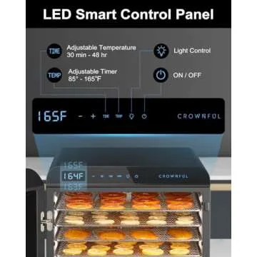CROWNFUL Food Dehydrator Machine, 7 Stainless Steel Trays, Large Drying Space Dehydrated Dryer, Adjustable Timer and Temperature Control, Dryer for Jerky, Fruit, Meat, Herbs, 30+ Free Online Recipes