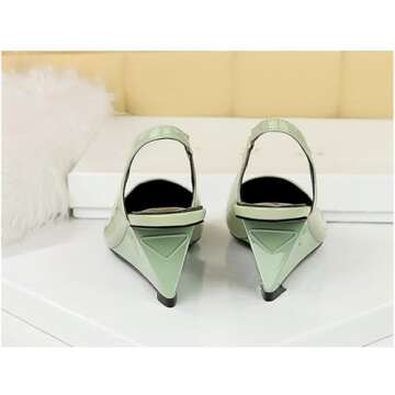 NSNEOND Women's Patent Leather Wedge Stiletto Heels Mules with Ankle Buckle Sexy Pointed Closed Pointed Toe Slip On High Heel Shoes for Wedding Party Dress Shoe (Green,8)