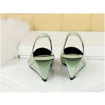 NSNEOND Women's Patent Leather Wedge Stiletto Heels Mules with Ankle Buckle Sexy Pointed Closed Pointed Toe Slip On High Heel Shoes for Wedding Party Dress Shoe (Green,8)