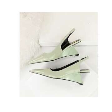 NSNEOND Women's Patent Leather Wedge Stiletto Heels Mules with Ankle Buckle Sexy Pointed Closed Pointed Toe Slip On High Heel Shoes for Wedding Party Dress Shoe (Green,8)