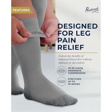 Pembrook Plus Size Compression Socks Wide Calf - Up to 6XL | Gray Compression Socks for Women Plus Size | Knee High Extra Wide Calf Compression Socks