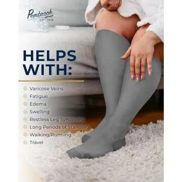 Pembrook Plus Size Compression Socks Wide Calf - Up to 6XL | Gray Compression Socks for Women Plus Size | Knee High Extra Wide Calf Compression Socks