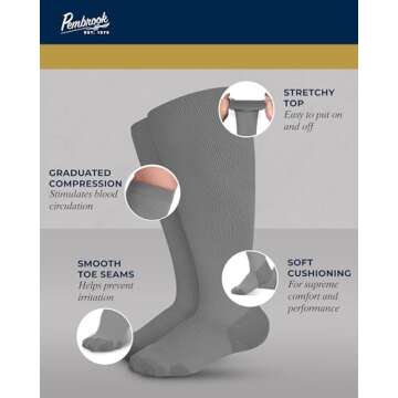 Pembrook Plus Size Compression Socks Wide Calf - Up to 6XL | Gray Compression Socks for Women Plus Size | Knee High Extra Wide Calf Compression Socks