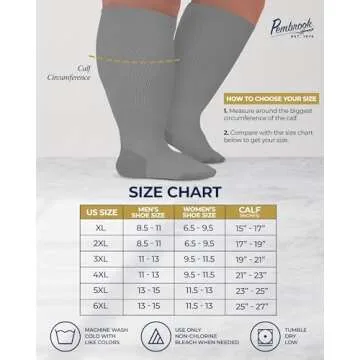 Pembrook Plus Size Compression Socks Wide Calf - Up to 6XL | Gray Compression Socks for Women Plus Size | Knee High Extra Wide Calf Compression Socks