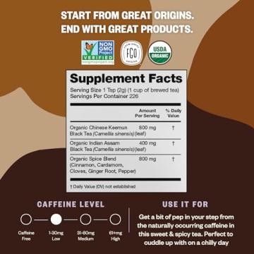 FGO Organic Chai Tea - 16oz Loose Leaf Bulk, Brew 200 Cups!