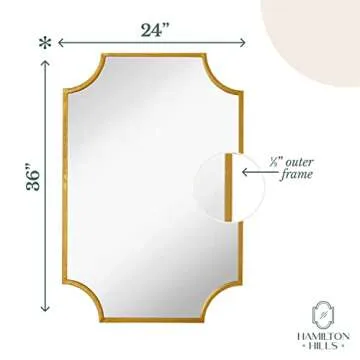 Hamilton Hills Metal Framed 24x36 inch Gold Scalloped Mirror - Large Rectangle Decorative Mirrors for Wall Decor - Wall Mounted Frame Brass Mirror Bathroom Vanity Hanging Horizontal and Vertical
