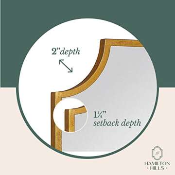 Hamilton Hills Metal Framed 24x36 inch Gold Scalloped Mirror - Large Rectangle Decorative Mirrors for Wall Decor - Wall Mounted Frame Brass Mirror Bathroom Vanity Hanging Horizontal and Vertical