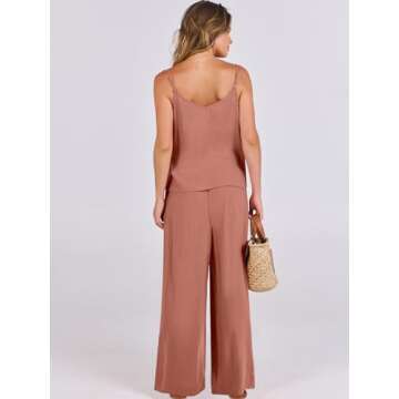 ANRABESS Women's 2 Piece Linen Lounge Set Casual Matching Pants Jumpsuit Summer Beach Travel Vacation Trendy Outfits Rust Small