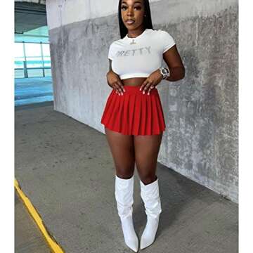 Women's Mini Pleated Skirts Sexy Club Y2k High Wiast Stretchy Tennis Skater A-line Skirt (21653 red M)