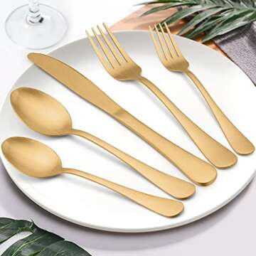 LIANYU 20 Piece Matte Gold Silverware Set, Stainless Steel Gold Flatware Cutlery Set for 4, Fancy Ki...