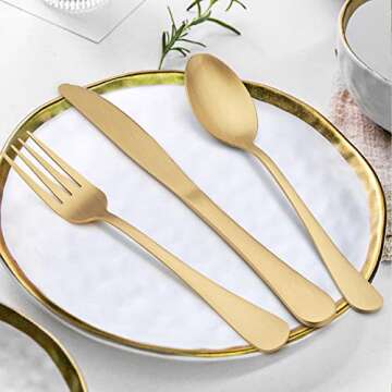 LIANYU 20 Piece Matte Gold Silverware Set, Stainless Steel Gold Flatware Cutlery Set for 4, Fancy Kitchen Utensil Tableware for Home Restaurant Party, Satin Finish, Dishwasher Safe
