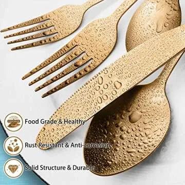 LIANYU 20 Piece Matte Gold Silverware Set, Stainless Steel Gold Flatware Cutlery Set for 4, Fancy Kitchen Utensil Tableware for Home Restaurant Party, Satin Finish, Dishwasher Safe