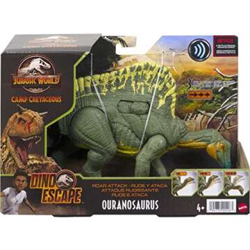 Jurassic World Toys Roar Attack Ouranosaurus Camp Cretaceous Dinosaur Figure with Movable Joints, Realistic Sculpting, Strike Feature & Sounds, Herbivore, Kids Gift 4 Years & Up