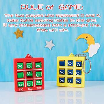 Hicarer Valentines Tic Tac Toe Keychain for Kids Ages 8-12 Party Favors Plastic Keyholders Game for Goodie Bags Mini Backpack Birthday Party(Red, Blue, Yellow, Purple,16 Pcs)