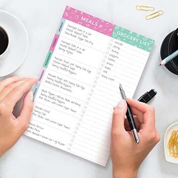Sweetzer & Orange Purple/Teal Meal Planner Magnetic Pad | 7x10 inch Notepad for Organized Weekly & Daily Planning | Tear-Off Grocery Checklist for Convenient Shopping | Notepads for Refrigerator Door