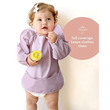 WILLOW + SIM Waterproof Long Sleeve Baby Bibs for Baby Girl, Waterproof Bibs - Wipe Clean, Washable ...