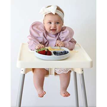 WILLOW + SIM Waterproof Long Sleeve Baby Bibs for Baby Girl, Waterproof Bibs - Wipe Clean, Washable - Long Sleeve Feeding Bibs for Babies & Toddler with Food Catcher - Wearable Baby Smock for Eating