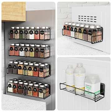 Mystozer 4 Pack Magnetic Spice Rack for Refrigerator, Magnetic Shelf Fridge Organizer for Kitchen Storage, Black