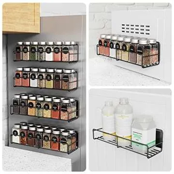 Mystozer 4 Pack Magnetic Spice Rack for Refrigerator, Magnetic Shelf Fridge Organizer for Kitchen Storage, Black