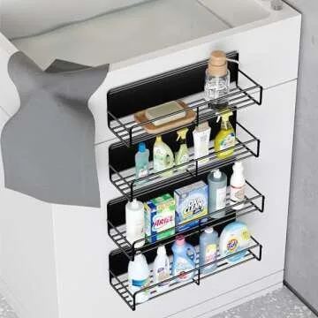 Mystozer 4 Pack Magnetic Spice Rack for Refrigerator, Magnetic Shelf Fridge Organizer for Kitchen Storage, Black