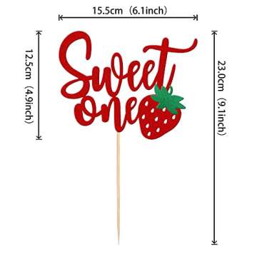1 PCS Strawberry 1st Birthday Cake Topper Glitter Sweet One First Birthday Strawberry Cake Pick Deco...