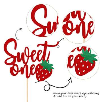Strawberry 1st Birthday Cake Topper for Sweet Parties