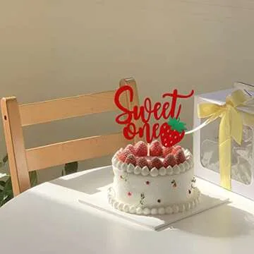 Strawberry 1st Birthday Cake Topper for Sweet Parties