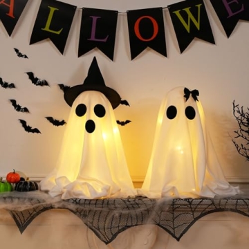 Light Up Halloween Ghost Decor Set with Timer Function