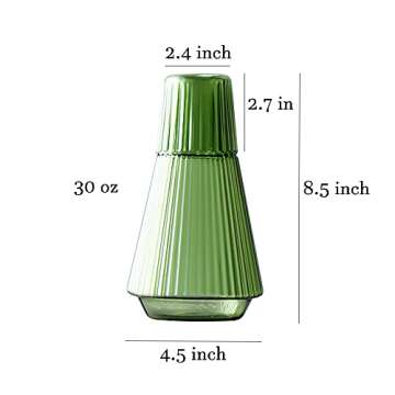 Sizikato 30 Oz Classic Striped Glass Bedside Night Water Carafe with Tumbler Glass.