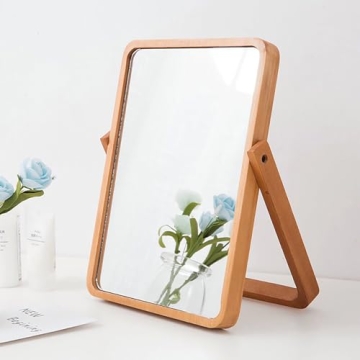 ZOROSY Desk Makeup Mirrors with Wood - Rectangle Wall-Mounted Mirrors Table Mirrors for Living Room ...