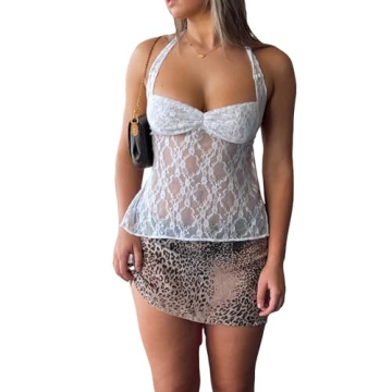 SOLILOQUY Sexy Halter Lace See Through Crop Top for Women - Perfect for Summer Parties!