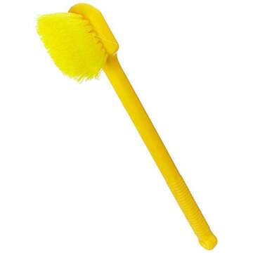 Rubbermaid Commercial Products Utility Pot Scrub Brush, Heavy Duty Long Plastic 20-Inch Handle, Yellow, Gray, Use for Bathroom/Shower/Floor Tile/Decks/Car Tires/Outdoor Use