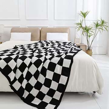 bearberry Fuzzy Checkerboard Grid Throw Blanket Soft Cozy Warm Microfiber All Season Blanket Decor f...