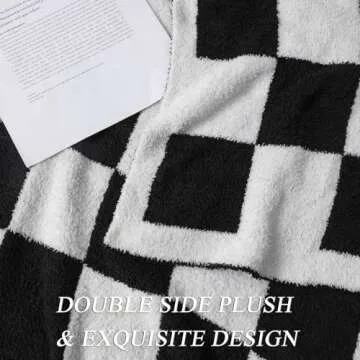bearberry Fuzzy Checkerboard Grid Throw Blanket Soft Cozy Warm Microfiber All Season Blanket Decor for Couch Sofa Bed Travel Home (Black, 50''x60'')