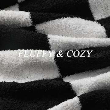 bearberry Fuzzy Checkerboard Grid Throw Blanket Soft Cozy Warm Microfiber All Season Blanket Decor for Couch Sofa Bed Travel Home (Black, 50''x60'')