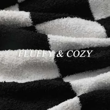 bearberry Fuzzy Checkerboard Grid Throw Blanket Soft Cozy Warm Microfiber All Season Blanket Decor for Couch Sofa Bed Travel Home (Black, 50''x60'')