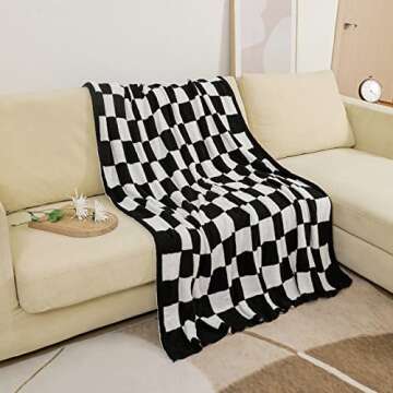 bearberry Fuzzy Checkerboard Grid Throw Blanket Soft Cozy Warm Microfiber All Season Blanket Decor for Couch Sofa Bed Travel Home (Black, 50''x60'')