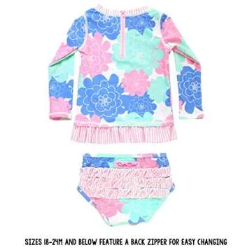 RuffleButts Girls Floral Long Sleeve Swimsuit with Sun Protection
