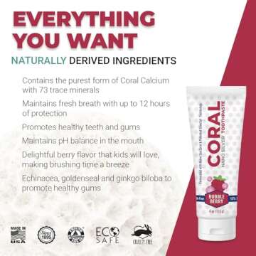 Coral Nano Silver Bubble Berry Kids Toothpaste, Natural Fluoride Free Teeth Whitening Toothpaste, Co...
