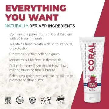 Coral Nano Silver Bubble Berry Kids Toothpaste, Natural Fluoride Free Teeth Whitening Toothpaste, Co...