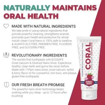 Coral Nano Silver Bubble Berry Kids Toothpaste, Natural Fluoride Free Teeth Whitening Toothpaste, Coral Calcium Nano Silver Infused SLS Free - 4 Ounces