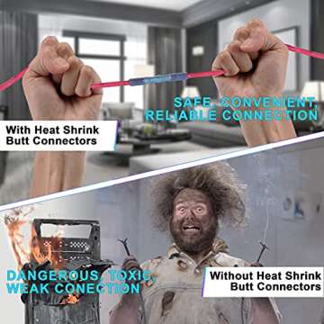 Heat Shrink Butt Connectors — Insulated Waterproof Wire Connector Terminals 200 PCS Electrical Connectors Kit Marine Automotive Wire Crimp Terminals Butt Splice Set 3 Colors 10-12 14-16 18-22 AWG