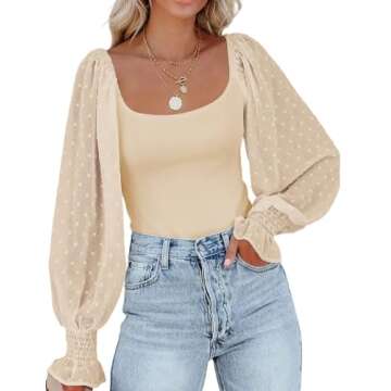 Zeagoo off shoulder top flowy blouses for women polka dot bodysuits mesh sleeve junpsuits top